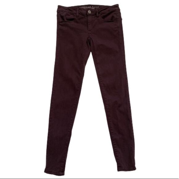 American Eagle Jegging Jeans Purple Brown Sateen Super Stretch Low Rise Size 2 - Picture 1 of 10
